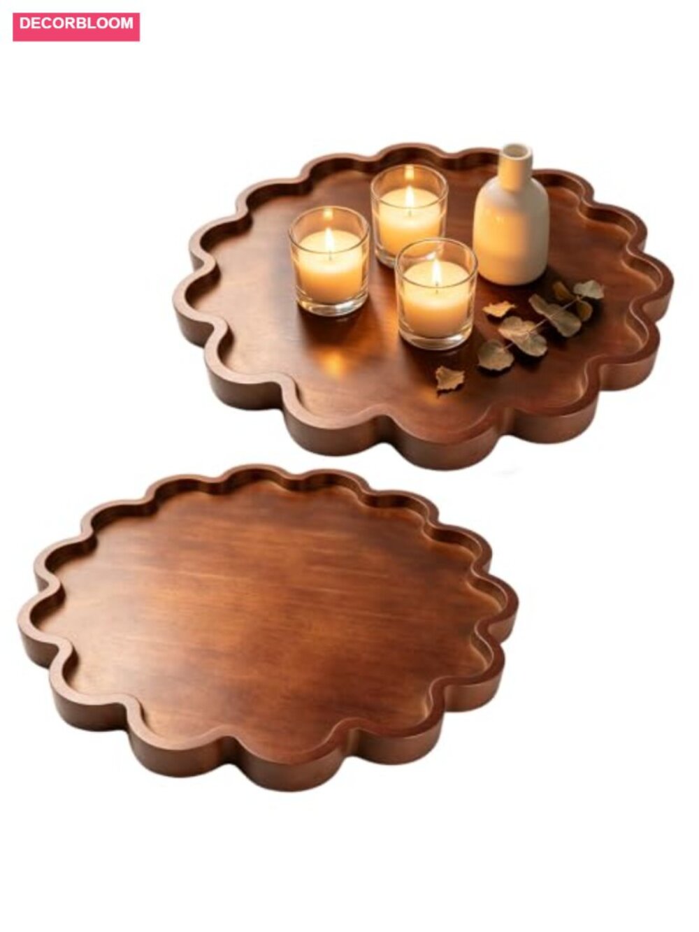 Mango Wood Scalloped Tray Platter Set 2pc Serving Home Decor